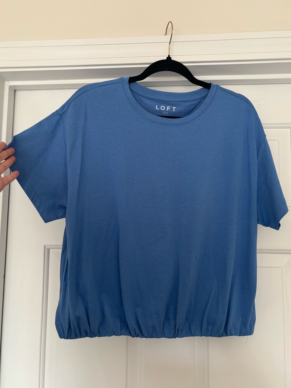 LOFT Blue Bubble Hem Tee Size Large | Relaxed Short Sleeve Top